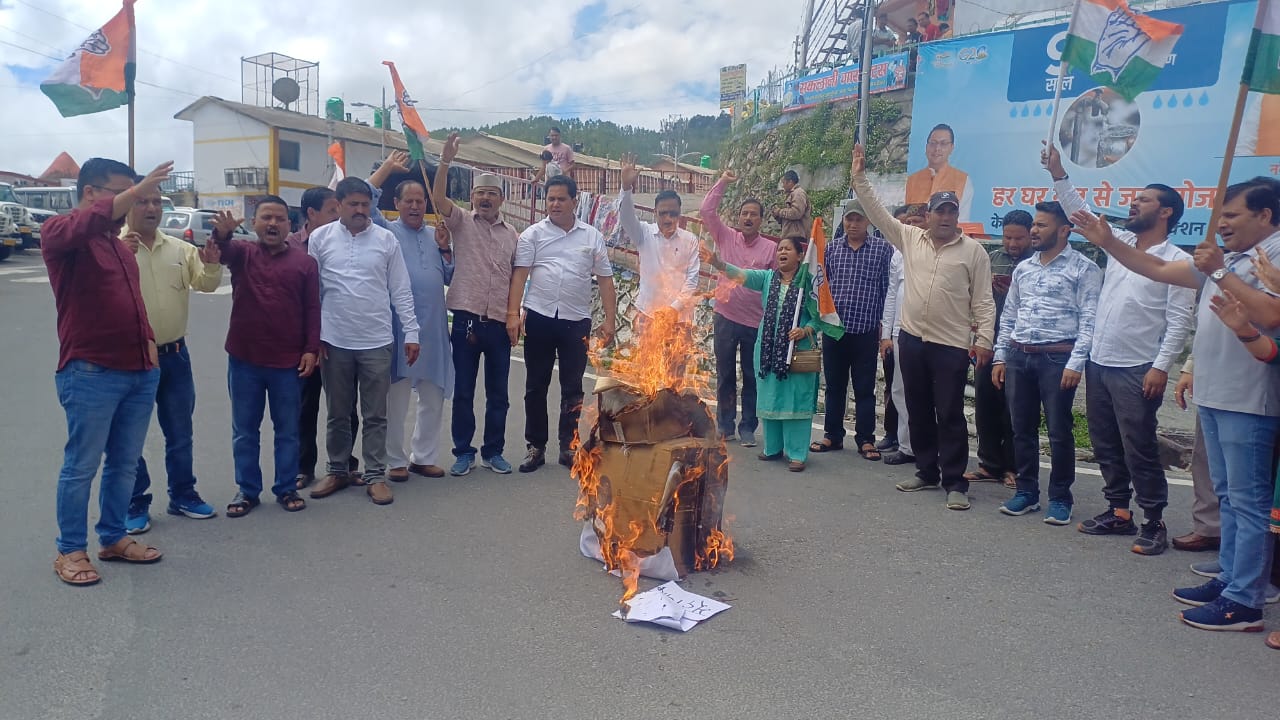 राज्यसभा सांसद नरेश बंसल के बयान से आक्रोशित कांग्रेसियों ने फूंका पुतला