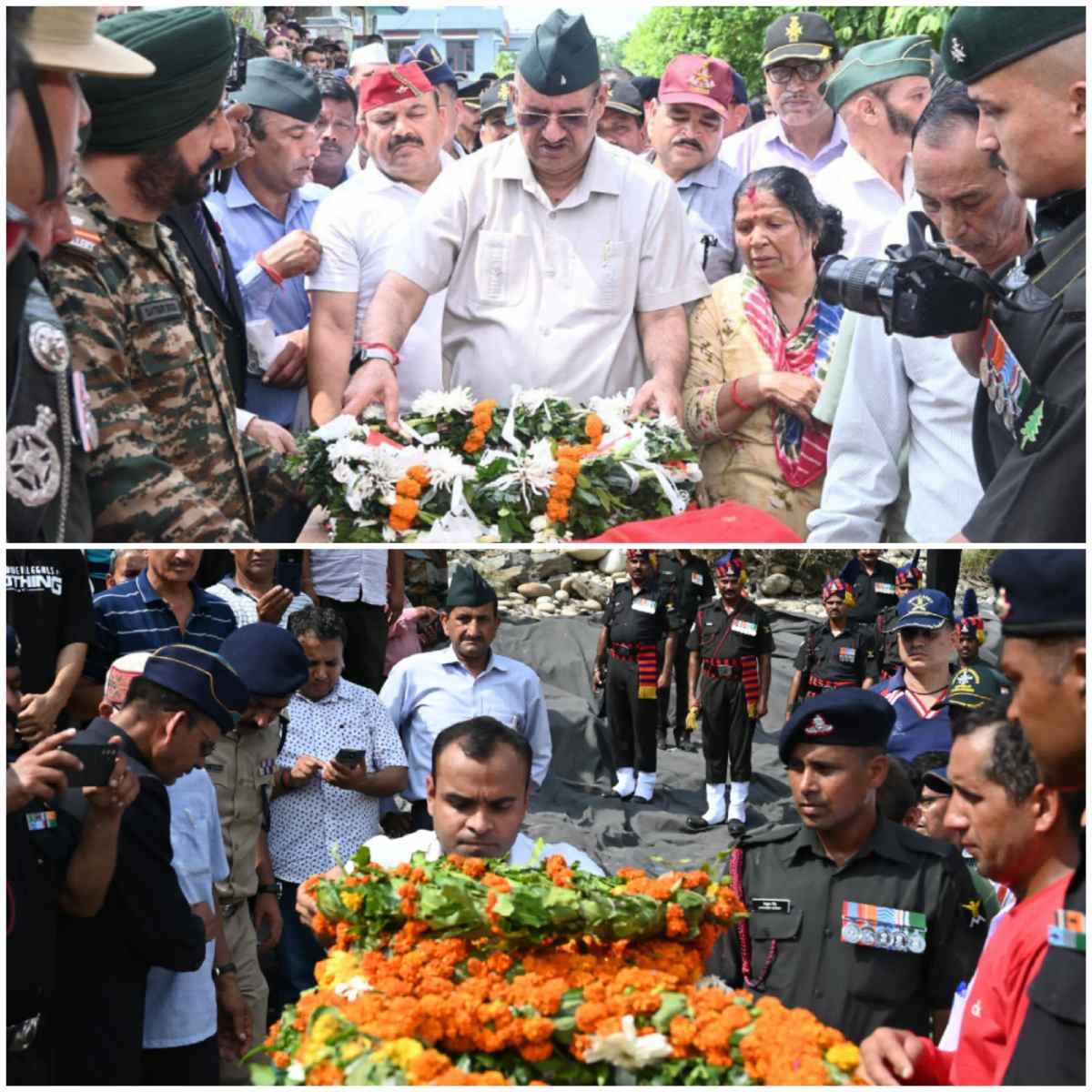 वीर शहीद आदर्श नेगी एवं विनोद सिंह भंडारी को गमगीन माहौल में सैन्य सम्मान के साथ दी गई अंतिम विदाई